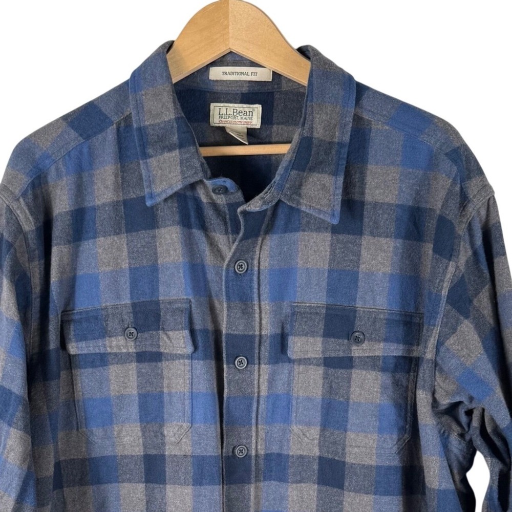 LL Bean Chamois Cloth Shirt Mens XXL Blue Grey Plaid Traditional Fit 277981 - Picture 3 of 7